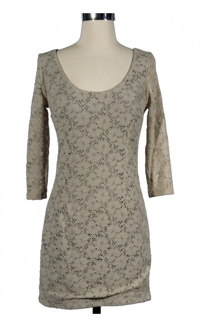 Beige All Over Floral Lace Dress